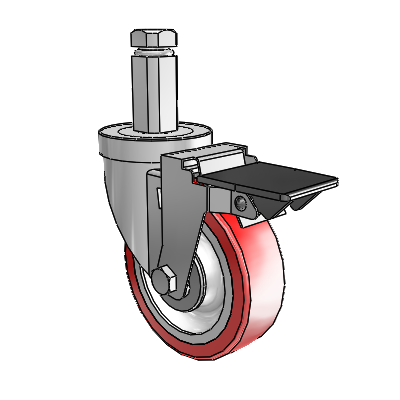 30 Series Square Stem Zinc Swivel Caster with 4 x 1.25 Advantage Heat (Flat) Wheel and PosiLoc Brake