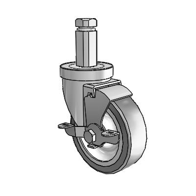 30 Series Square Stem Zinc Swivel Caster with 4 x 1.25 Advantage TPR (Flat) Wheel and VertiLoc Brake