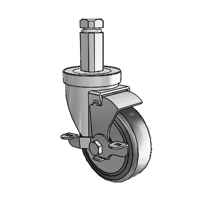 30 Series Square Stem Zinc Swivel Caster with 4 x 1.25 Hard Rubber (+ Side Plates) Wheel and VertiLoc Brake