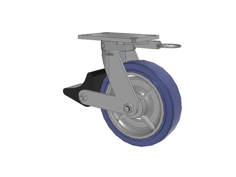 110 Series Kingpinless Top Plate Swivel Caster with 8 x 2 Blue HF - HydroTech (Flat) Wheel and Poly Lock Integrated Brake