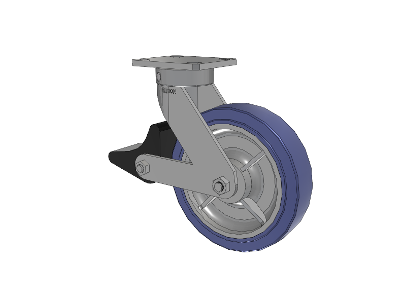 110 Series Kingpinless Top Plate Swivel Caster with 8 x 2 Blue HF - HydroTech (Flat) Wheel and Poly Lock Integrated Brake