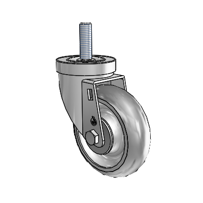 Roulette pivotante à tige filetée en zinc de la série 30, équipée d'une roue PolyLock 4 x 1,25 (grise)