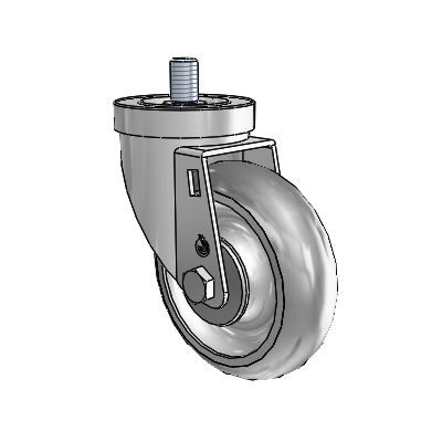Roulette pivotante à tige filetée en zinc de la série 30, équipée d'une roue PolyLock 4 x 1,25 (grise)