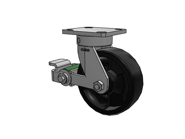 110 Series Kingpinless Top Plate Swivel Caster with 6 x 2 Black Nylon HT - Glass-Filled Nylon (High Heat) Wheel and Poly Cam Brake