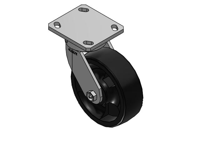 110 Series Kingpinless Top Plate Swivel Caster with 6 x 2 Black Nylon HT - Glass-Filled Nylon (High Heat) Wheel