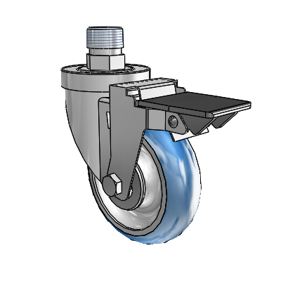 30 Series Pipe Thread Stem Zinc Swivel Caster with 4 x 1.25 PolyLoc (Blue) Wheel and PosiLoc Brake
