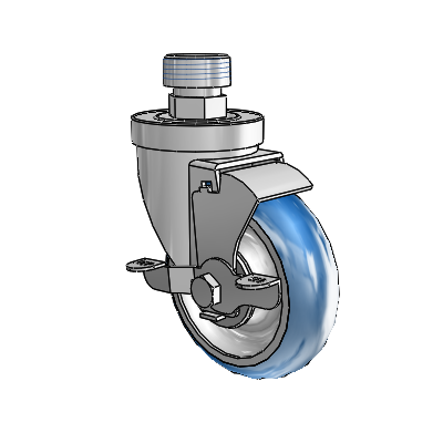 30 Series Pipe Thread Stem Zinc Swivel Caster with 4 x 1.25 PolyLoc (Blue) Wheel and VertiLoc Brake