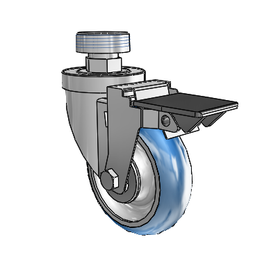 30 Series Pipe Thread Stem Zinc Swivel Caster with 4 x 1.25 PolyLoc (Blue) Wheel and PosiLoc Brake