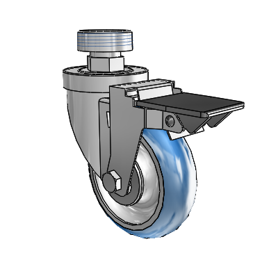 30 Series Pipe Thread Stem Zinc Swivel Caster with 4 x 1.25 PolyLoc (Blue) Wheel and PosiLoc Brake