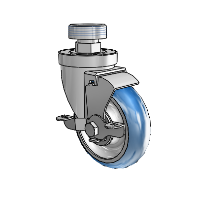 30 Series Pipe Thread Stem Zinc Swivel Caster with 4 x 1.25 PolyLoc (Blue) Wheel and VertiLoc Brake