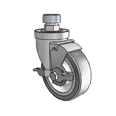 30 Series Pipe Thread Stem Zinc Swivel Caster with 4 x 1.25 Advantage TPR (Flat) Wheel and VertiLoc Brake