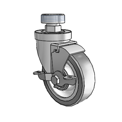 30 Series Pipe Thread Stem Zinc Swivel Caster with 4 x 1.25 Advantage TPR (Flat) Wheel and VertiLoc Brake