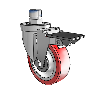 30 Series Pipe Thread Stem Zinc Swivel Caster with 4 x 1.25 Advantage Heat (Flat) Wheel and PosiLoc Brake