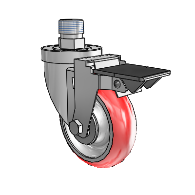 30 Series Pipe Thread Stem Zinc Swivel Caster with 4 x 1.25 Advantage Heat (Round) Wheel and PosiLoc Brake