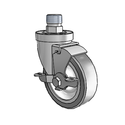 30 Series Pipe Thread Stem Zinc Swivel Caster with 4 x 1.25 Advantage TPR (Flat) Wheel and VertiLoc Brake