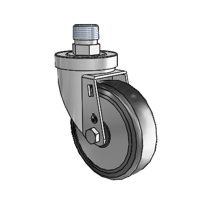 30 Series Pipe Thread Stem Zinc Swivel Caster with 4 x 1.25 Cushion Rubber (+ Side Plates) Wheel