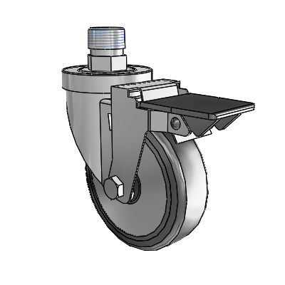 30 Series Pipe Thread Stem Zinc Swivel Caster with 4 x 1.25 Cushion Rubber (+ Side Plates) Wheel and PosiLoc Brake
