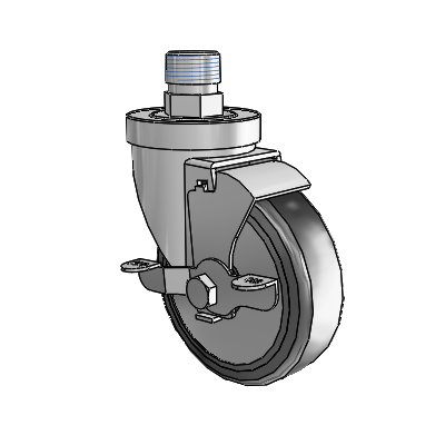 30 Series Pipe Thread Stem Zinc Swivel Caster with 4 x 1.25 Cushion Rubber (+ Side Plates) Wheel and VertiLoc Brake