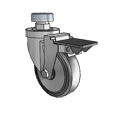 30 Series Pipe Thread Stem Zinc Swivel Caster with 4 x 1.25 Cushion Rubber (+ Side Plates) Wheel and PosiLoc Brake