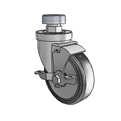 30 Series Pipe Thread Stem Zinc Swivel Caster with 4 x 1.25 Cushion Rubber (+ Side Plates) Wheel and VertiLoc Brake