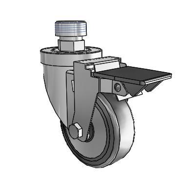 30 Series Pipe Thread Stem Zinc Swivel Caster with 4 x 1.25 Hard Rubber (+ Side Plates) Wheel and PosiLoc Brake