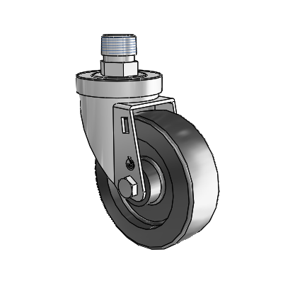 Roulette pivotante en zinc à tige filetée de la série 30, équipée de 4 roues en polyoléfine de 1,25