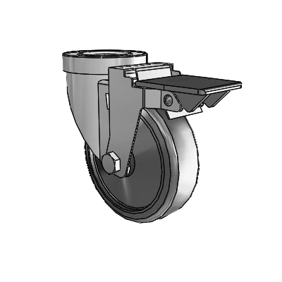 30 Series Hollow Kingpin Zinc Swivel Caster with 4 x 1.25 Cushion Rubber Wheel and PosiLoc Brake