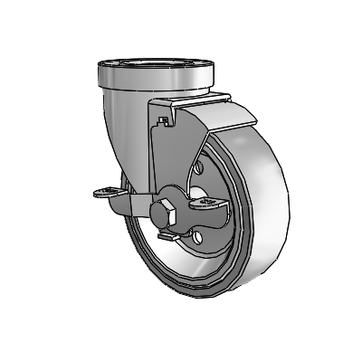 30 Series Hollow Kingpin Zinc Swivel Caster with 4 x 1.25 Welded Disc Rubber (Grey) Wheel and VertiLoc Brake