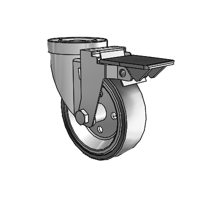 30 Series Hollow Kingpin Zinc Swivel Caster with 4 x 1.25 Welded Disc Polyurethane Wheel and PosiLoc Brake
