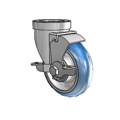 30 Series Hollow Kingpin Zinc Swivel Caster with 4 x 1.25 PolyLoc (Blue) Wheel and VertiLoc Brake