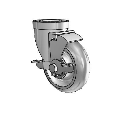 30 Series Hollow Kingpin Zinc Swivel Caster with 4 x 1.25 PolyLock (Grey) Wheel and VertiLoc Brake