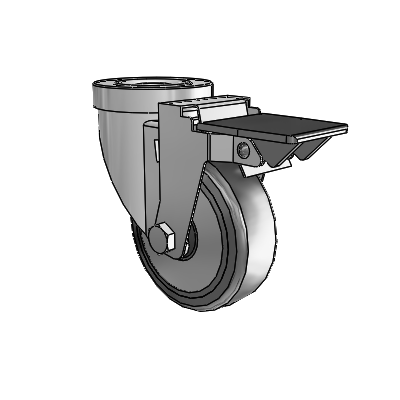 30 Series Hollow Kingpin Zinc Swivel Caster with 4 x 1.25 Hard Rubber (+ Side Plates) Wheel and PosiLoc Brake