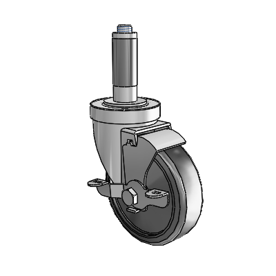 30 Series Expanding Adapter Zinc Swivel Caster with 4 x 1.25 Cushion Rubber Wheel and VertiLoc Brake