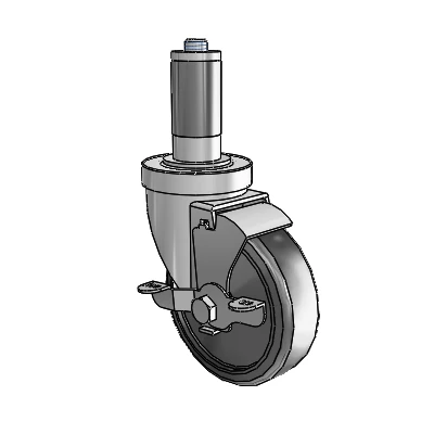 30 Series Expanding Adapter Zinc Swivel Caster with 4 x 1.25 Cushion Rubber Wheel and VertiLoc Brake