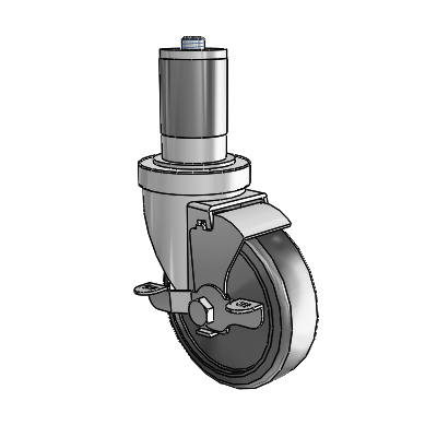 30 Series Expanding Adapter Zinc Swivel Caster with 4 x 1.25 Cushion Rubber Wheel and VertiLoc Brake