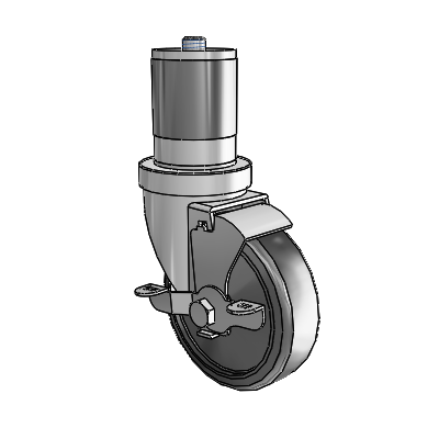 30 Series Expanding Adapter Zinc Swivel Caster with 4 x 1.25 Cushion Rubber Wheel and VertiLoc Brake