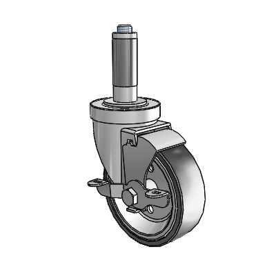 30 Series Expanding Adapter Zinc Swivel Caster with 4 x 1.25 Welded Disc Rubber (Black) Wheel and VertiLoc Brake