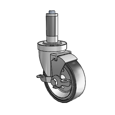 30 Series Expanding Adapter Zinc Swivel Caster with 4 x 1.25 Welded Disc Rubber (Black) Wheel and VertiLoc Brake