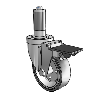 30 Series Expanding Adapter Zinc Swivel Caster with 4 x 1.25 Welded Disc Rubber (Black) Wheel and PosiLoc Brake