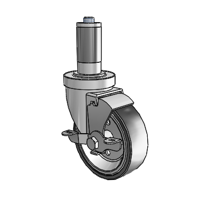 30 Series Expanding Adapter Zinc Swivel Caster with 4 x 1.25 Welded Disc Rubber (Black) Wheel and VertiLoc Brake