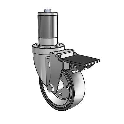 30 Series Expanding Adapter Zinc Swivel Caster with 4 x 1.25 Welded Disc Rubber (Black) Wheel and PosiLoc Brake