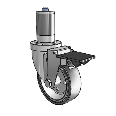 30 Series Expanding Adapter Zinc Swivel Caster with 4 x 1.25 Welded Disc Rubber (Black) Wheel and PosiLoc Brake