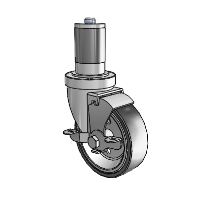 30 Series Expanding Adapter Zinc Swivel Caster with 4 x 1.25 Welded Disc Rubber (Black) Wheel and VertiLoc Brake