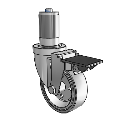 30 Series Expanding Adapter Zinc Swivel Caster with 4 x 1.25 Welded Disc Rubber (Grey) Wheel and PosiLoc Brake