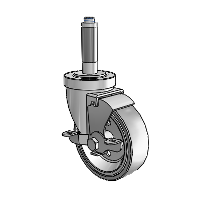 30 Series Expanding Adapter Zinc Swivel Caster with 4 x 1.25 Welded Disc Rubber (Grey) Wheel and VertiLoc Brake