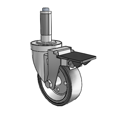 30 Series Expanding Adapter Zinc Swivel Caster with 4 x 1.25 Welded Disc Polyurethane Wheel and PosiLoc Brake