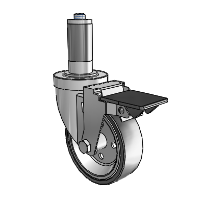 30 Series Expanding Adapter Zinc Swivel Caster with 4 x 1.25 Welded Disc Polyurethane Wheel and PosiLoc Brake