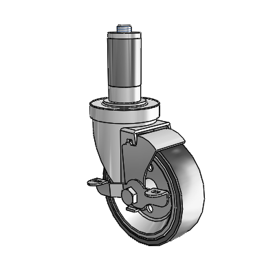30 Series Expanding Adapter Zinc Swivel Caster with 4 x 1.25 Welded Disc Polyurethane Wheel and VertiLoc Brake