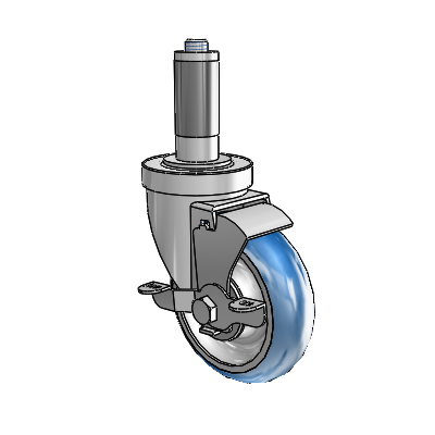 30 Series Expanding Adapter Zinc Swivel Caster with 4 x 1.25 PolyLoc (Blue) Wheel and VertiLoc Brake