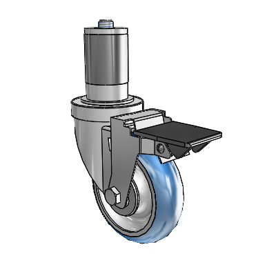 30 Series Expanding Adapter Zinc Swivel Caster with 4 x 1.25 PolyLoc (Blue) Wheel and PosiLoc Brake